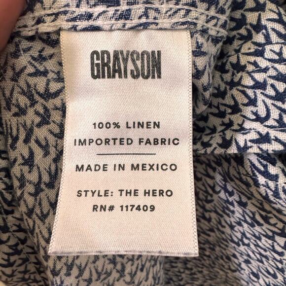 Grayson The Hero Shirt 100% Linen Bird Print Button Up Shirt 2 Size Small - Picture 10 of 11